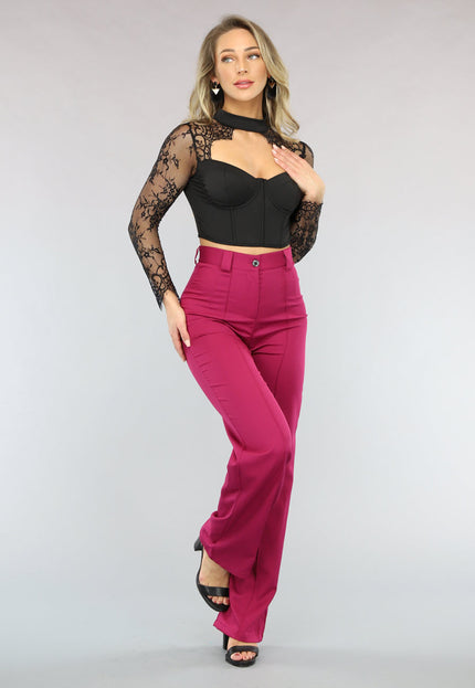 OP=OP.46.NL Zwarte Korset Top met Kanten Mouwen