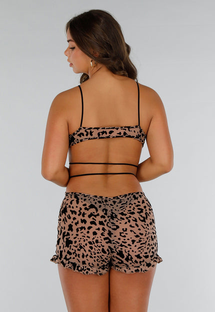 NEW140525 Beige Stretch Luipaard Mesh Playsuit met Ruffles