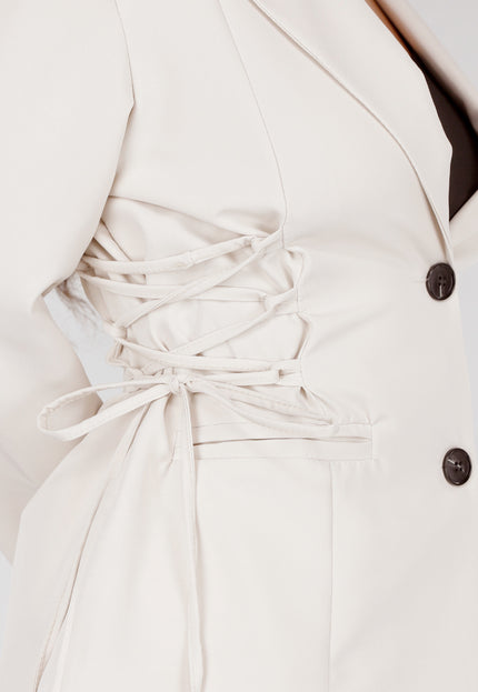 NEW140525 Beige Two Piece met Blazer en Hoge Taille Rok