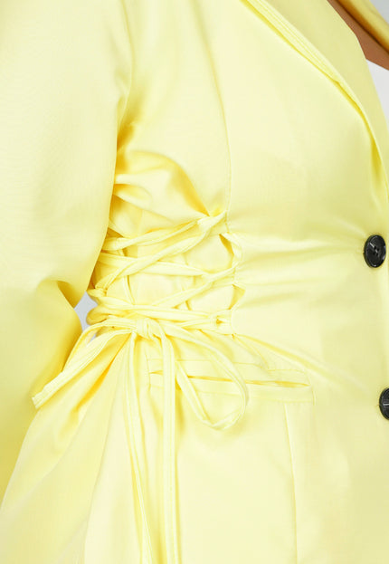 NEW140525 Butter Yellow Two Piece met Taillerende Blazer
