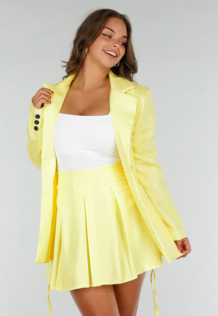 NEW140525 Butter Yellow Two Piece met Taillerende Blazer