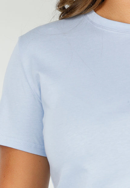 NEW140525 Lichtblauwe Katoenen Stretch Top met Korte Mouwen