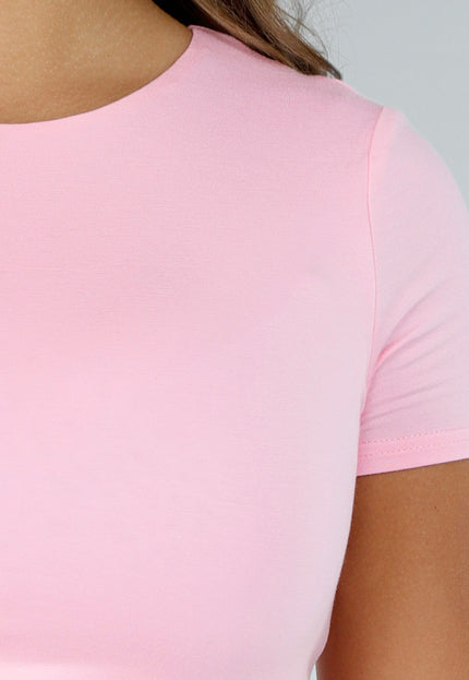 NEW140525 Lichtroze Aansluitende Top met Stretch en Cropped Fit