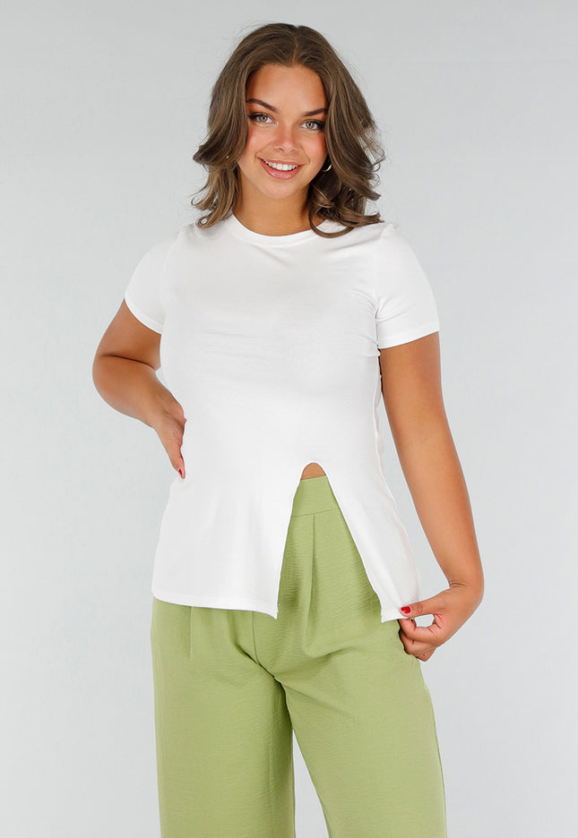 NEW140525 Witte Aansluitende Stretch Top met Split
