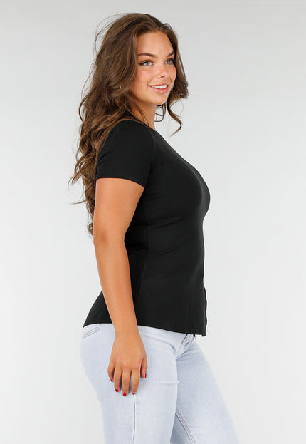 NEW140525 Zwarte Stretch Top met Aansluitende Pasvorm