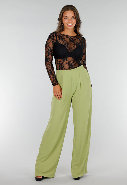 Zwarte Stretch Top met Kant en Bloemenpatroon