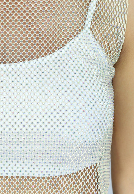 NEW1406 Beige Fishnet Glitter Tank Top