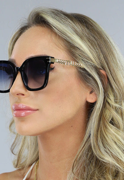 NEW1406 Classy Zwarte Zonnebril met Gouden Pootjes