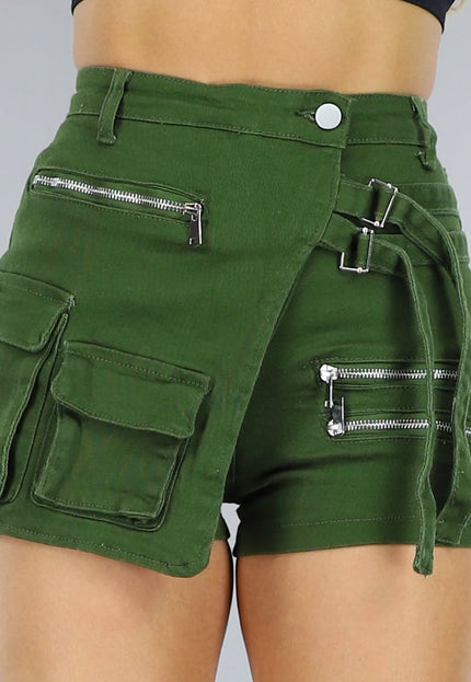NEW1406 Groene Cargo Skort met Gespdetail