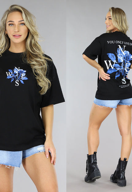 NEW1406 Zwart T-Shirt met Rozen Print