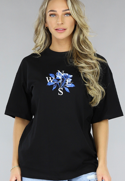 NEW1406 Zwart T-Shirt met Rozen Print