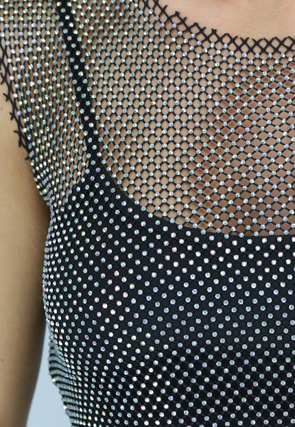 NEW1406 Zwarte Fishnet Glitter Tank Top