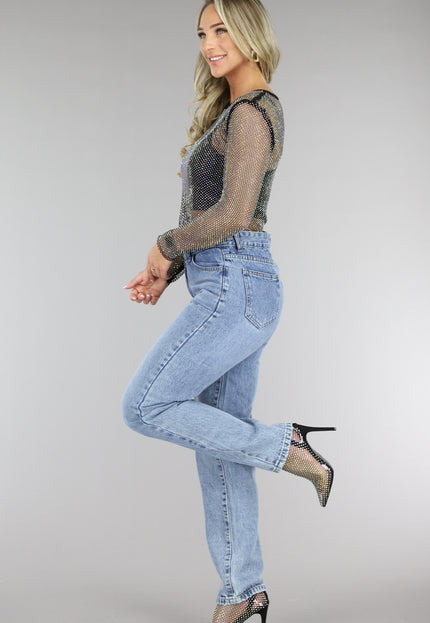 NEW1406 Zwarte Longsleeve Fishnet Strass Top