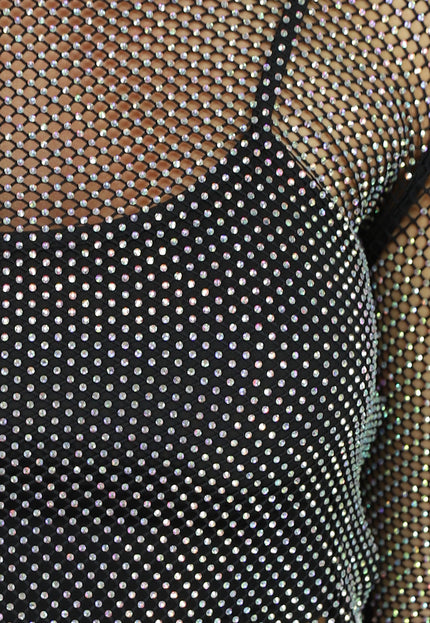 NEW1406 Zwarte Longsleeve Fishnet Strass Top