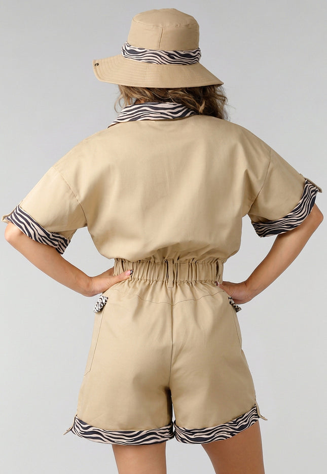 NEW141026 Beige Safari Playsuit met Hoed en Verrekijker