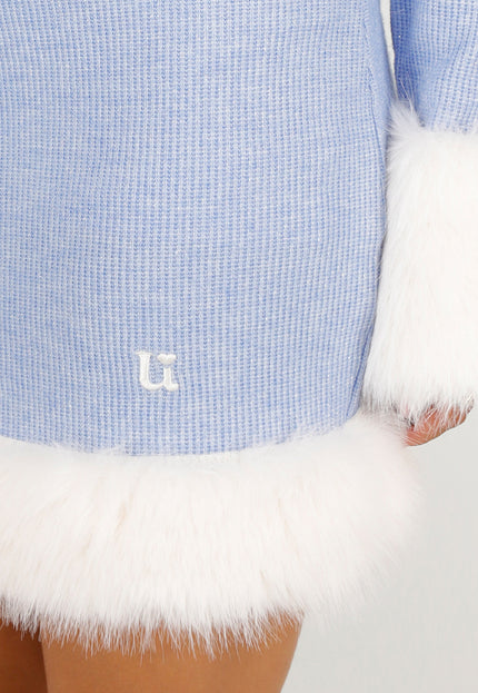 NEW141026 Blauw Eskimo Kostuum met Witte Bontdetails