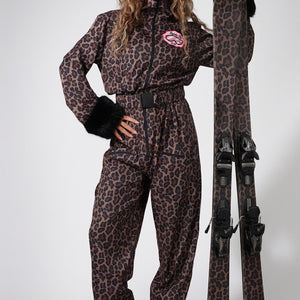 NEW141026 Bruin Leopard Skipak Kostuum met Skibril
