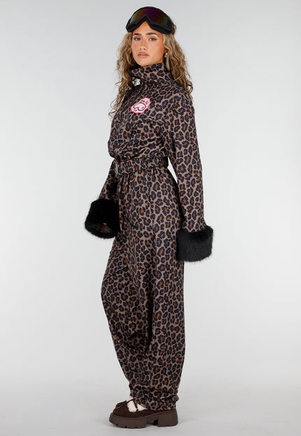 NEW141026 Bruin Leopard Skipak Kostuum met Skibril