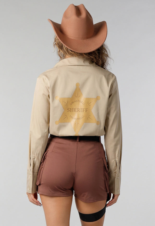 NEW141026 Bruin Sheriff Kostuum met Cowboyhoed