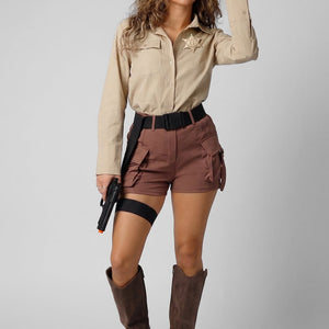 NEW141026 Bruin Sheriff Kostuum met Cowboyhoed