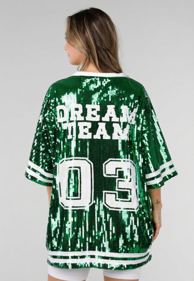 NEW141026 Groene Dreamteam Pailletten Jersey