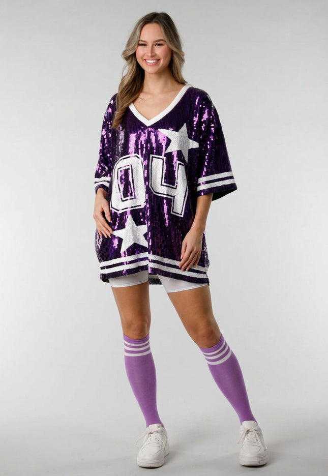 NEW141026 Paarse Dreamteam Pailletten Jersey