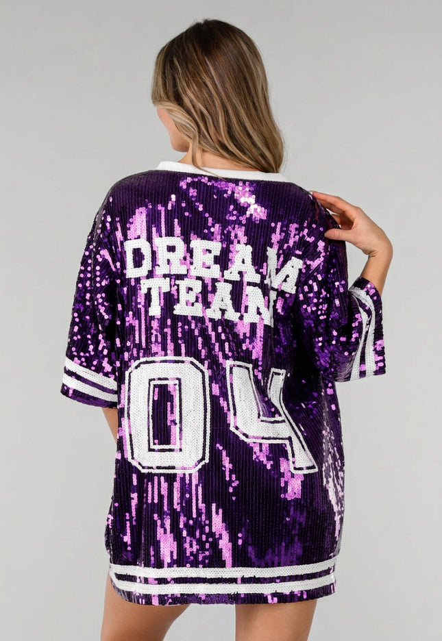NEW141026 Paarse Dreamteam Pailletten Jersey