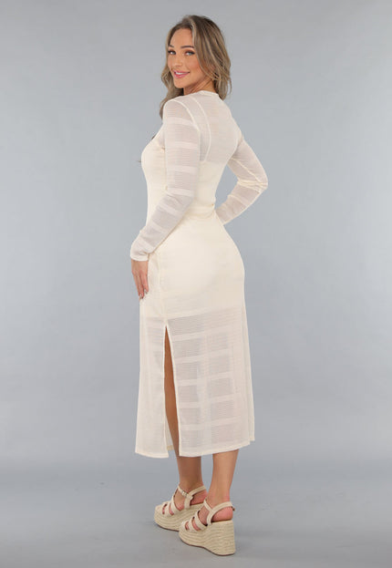 NEW150125 Beige Jurk met Structuur en Onderjurk