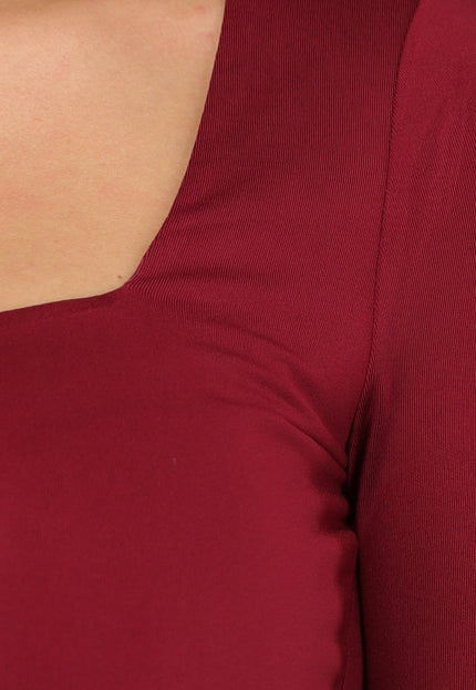 NEW150125 Elastische Burgundy Top met Lange Mouwen