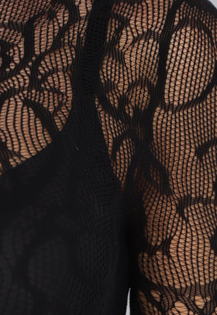 NEW150125 Zwarte Fishnet Bodysuit met Print