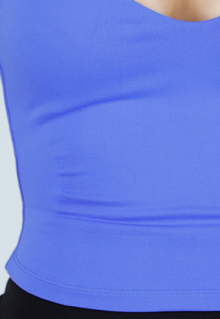 NEW150426 Blauwe Crop Top met Pads en Gekruiste Rug