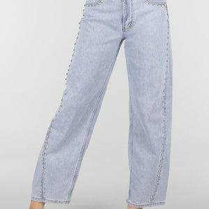NEW150426 Blauwe Denim Barrel Jeans met Studs