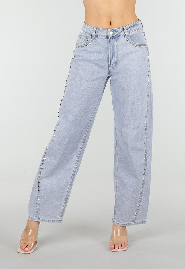 NEW150426 Blauwe Denim Barrel Jeans met Studs