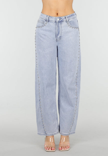 NEW150426 Blauwe Denim Barrel Jeans met Studs