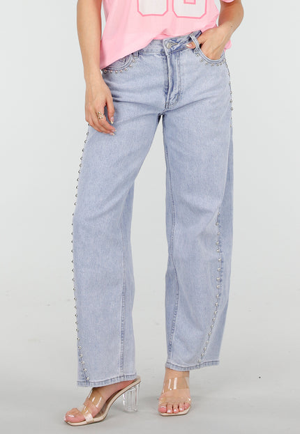 NEW150426 Blauwe Denim Barrel Jeans met Studs