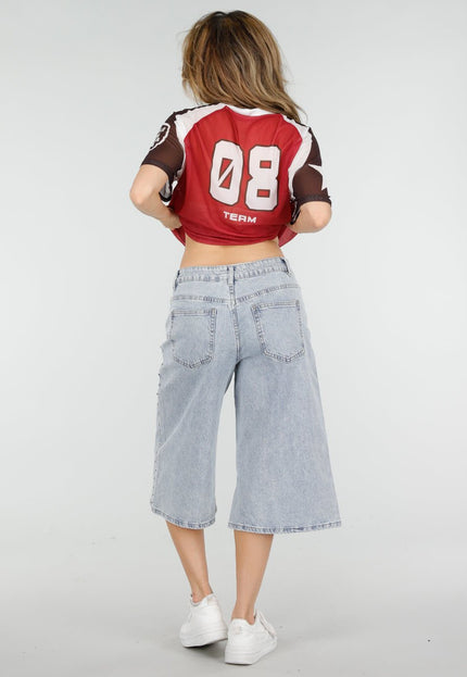 NEW150426 Blauwe Denim Bermuda Shorts met Studs