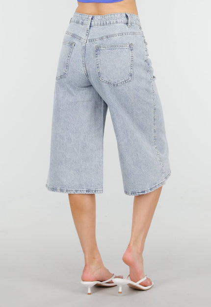 NEW150426 Blauwe Denim Bermuda Shorts met Studs