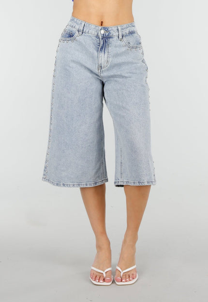 NEW150426 Blauwe Denim Bermuda Shorts met Studs