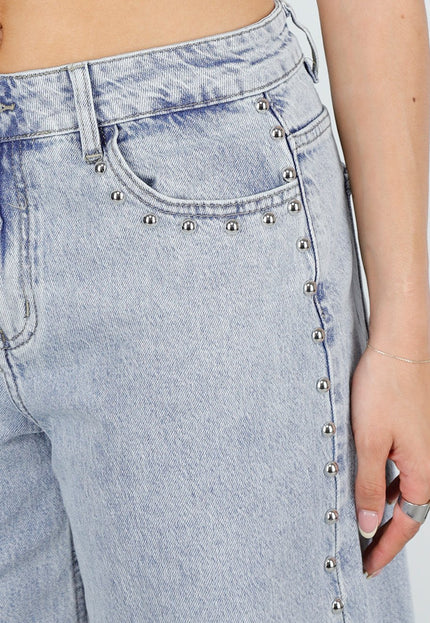 NEW150426 Blauwe Denim Bermuda Shorts met Studs