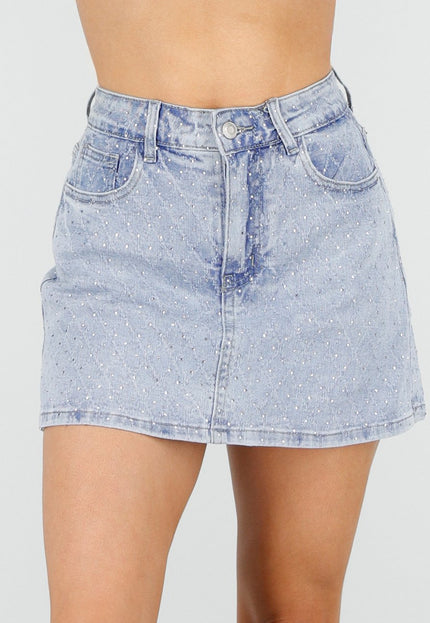 NEW150426 Blauwe Denim Skort met Strass Details