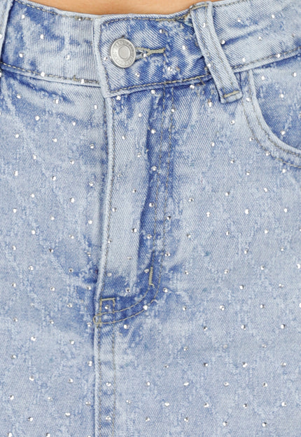 NEW150426 Blauwe Denim Skort met Strass Details