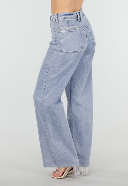 NEW150426 Blauwe Denim Wide Leg Jeans met Stretch