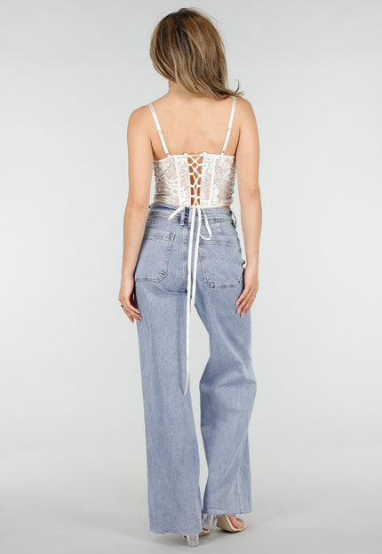 NEW150426 Blauwe Denim Wide Leg Jeans met Stretch