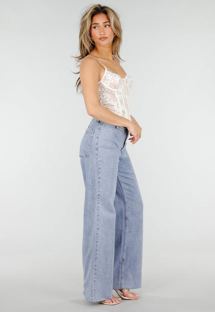 NEW150426 Blauwe Denim Wide Leg Jeans met Stretch