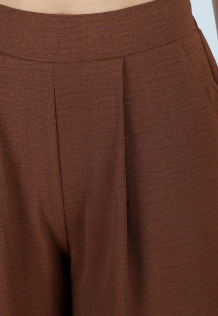 NEW150426 Bruine Linnenlook Petite Pantalon
