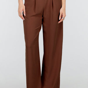 NEW150426 Bruine Linnenlook Petite Pantalon