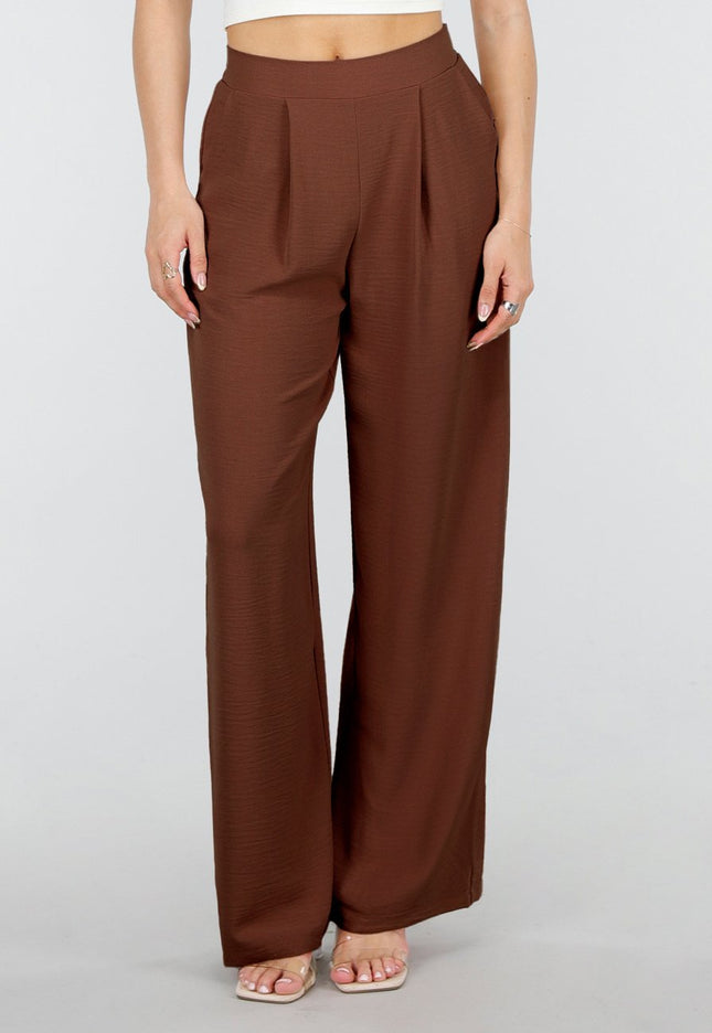 NEW150426 Bruine Linnenlook Petite Pantalon