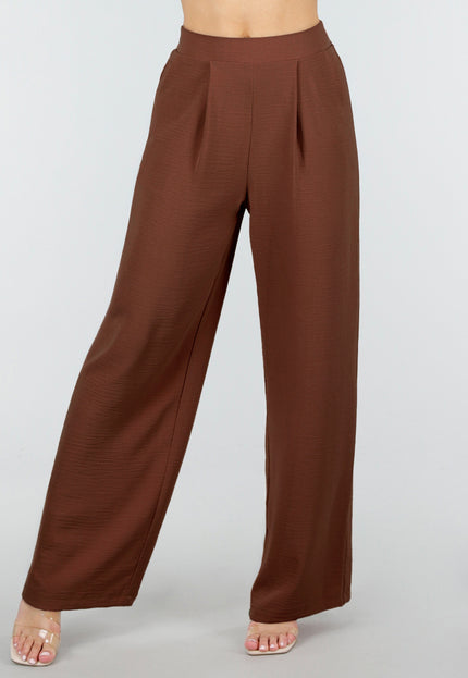 NEW150426 Bruine Linnenlook Petite Pantalon