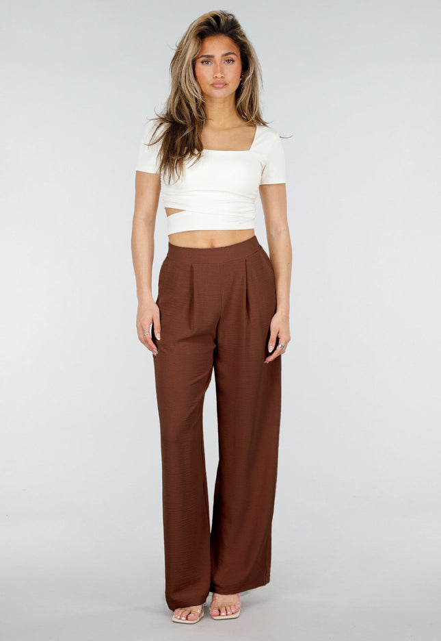 NEW150426 Bruine Linnenlook Petite Pantalon
