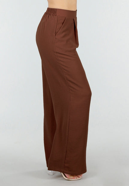 NEW150426 Bruine Linnenlook Petite Pantalon